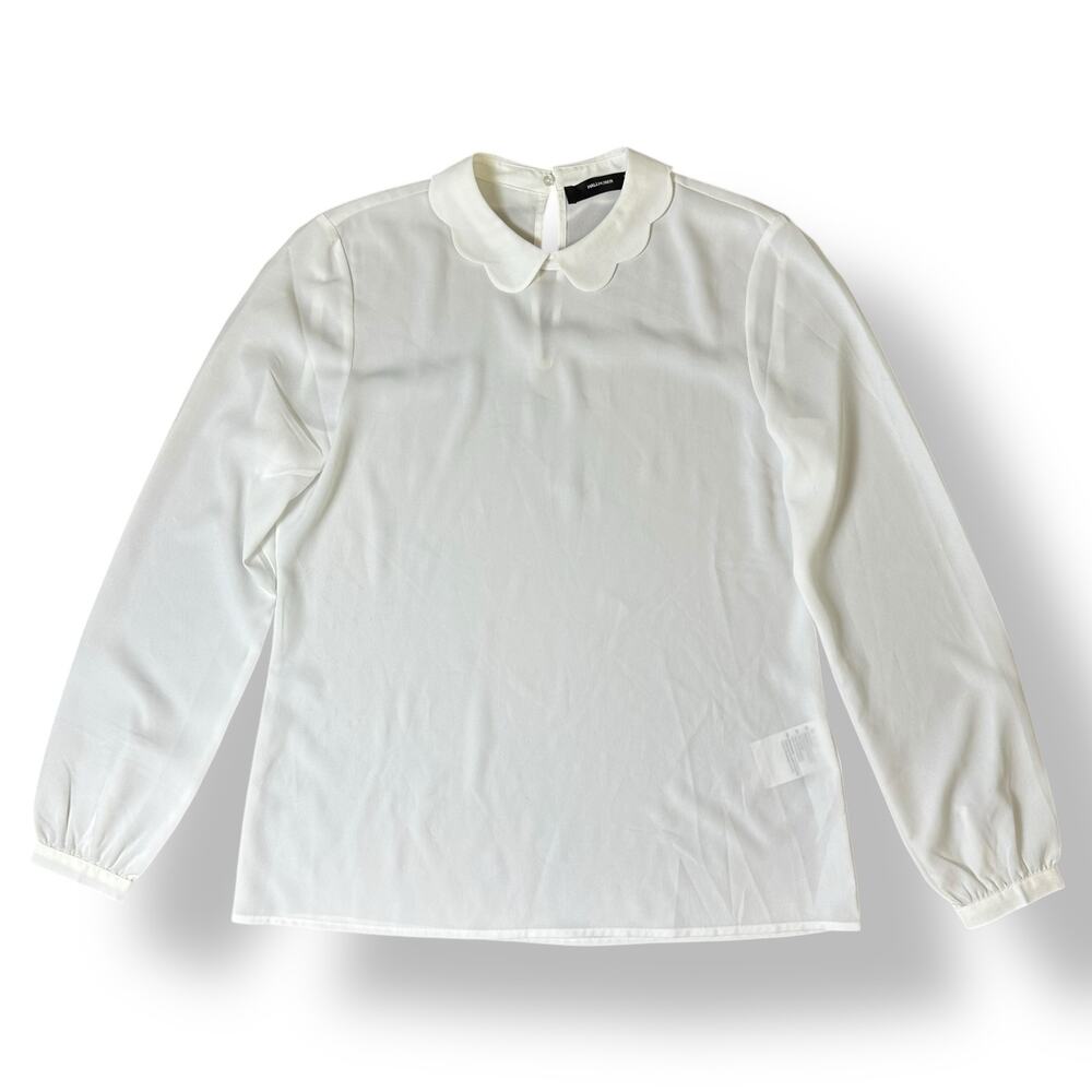 Hallhuber White Long Sleeved Peter Pan‎ Collar Blouse Top Size EUR 36 Business